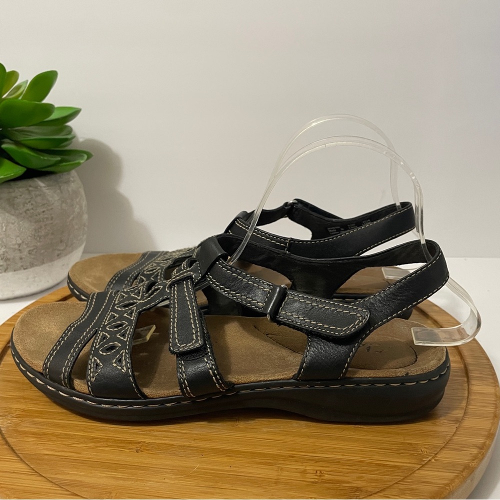 Clarks Black Leather Strappy Comfort Sandals